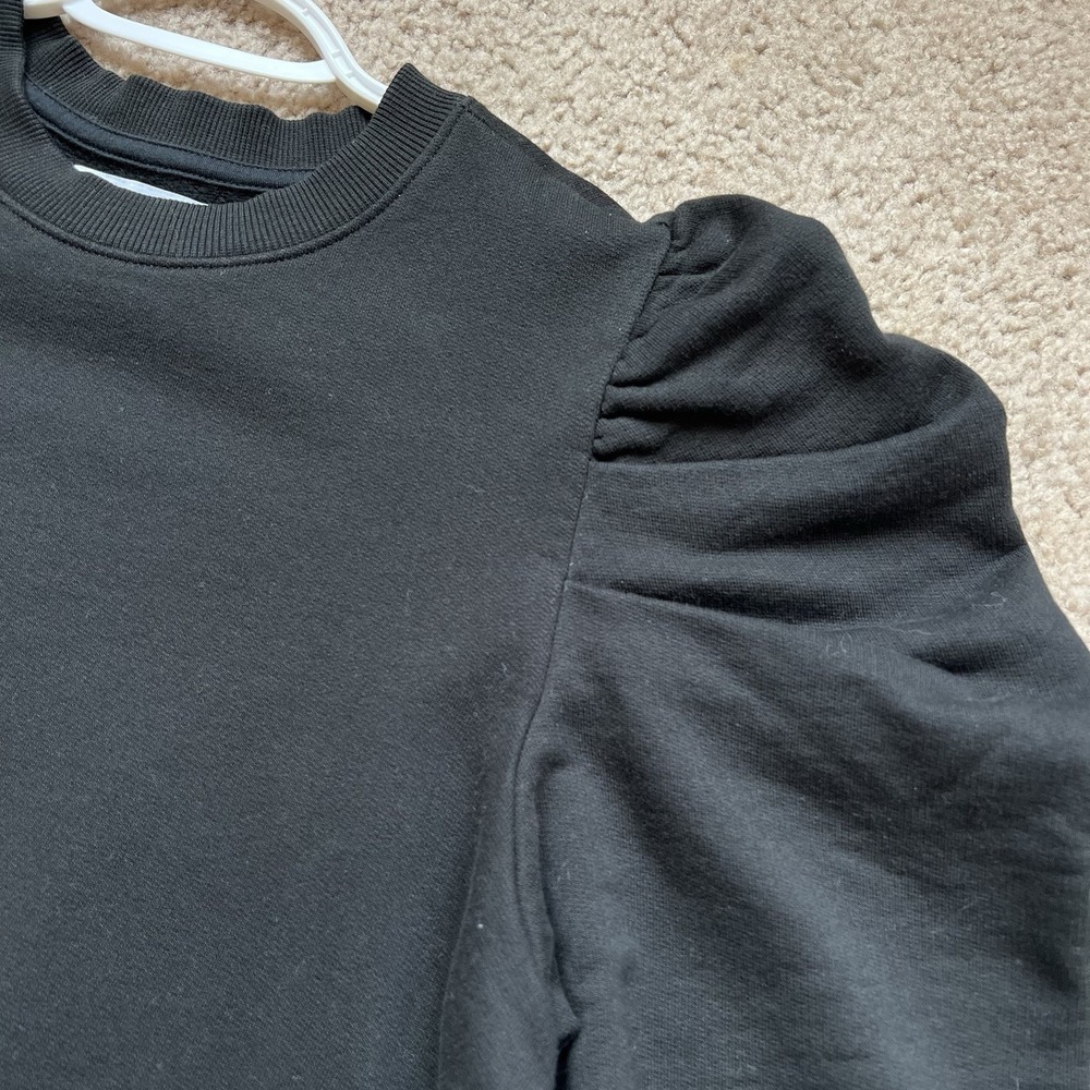Sold Out NYC Womens Black Puffed Sleeves Organic Cotton Crop Sweater Size Medium - Picture 3 of 7